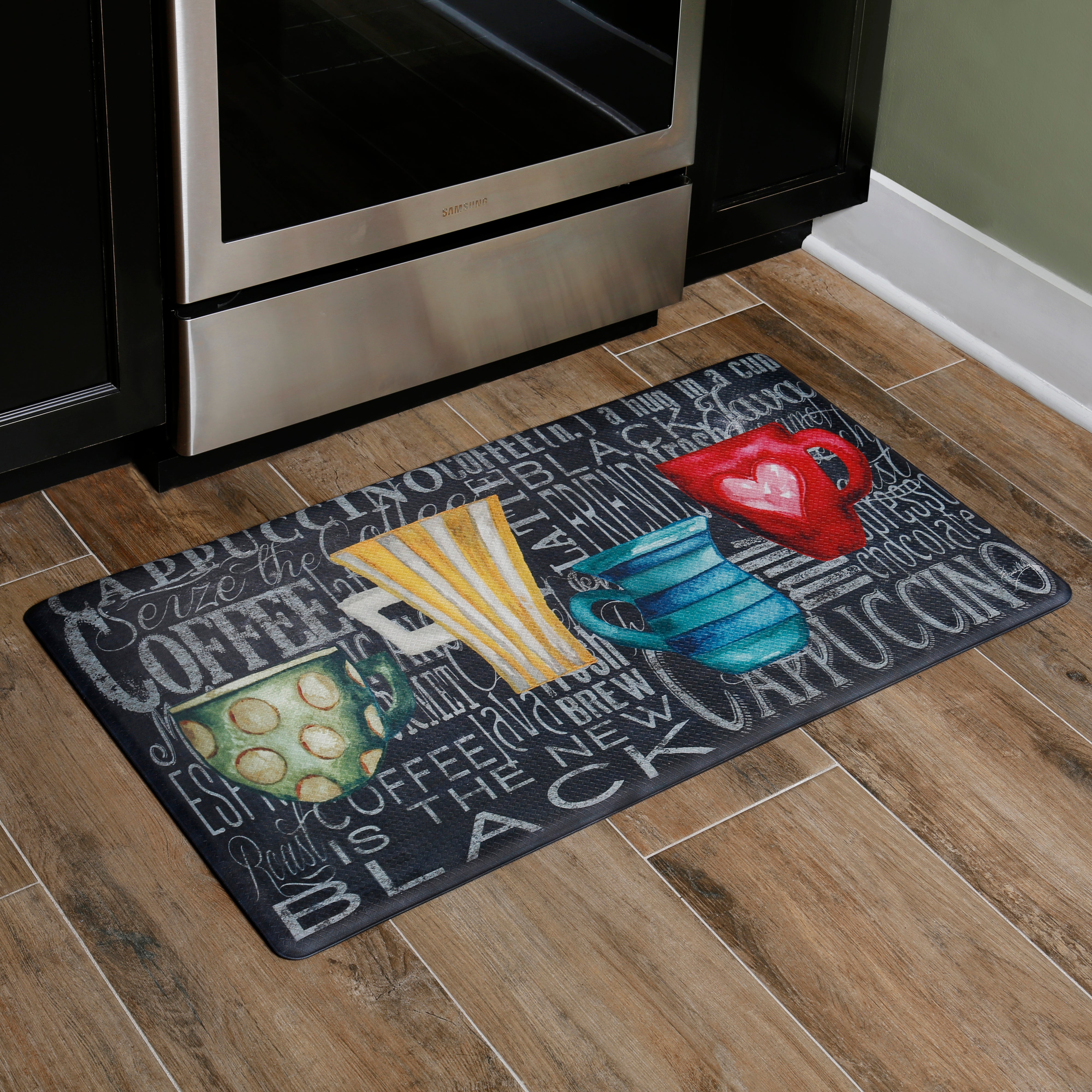 Oversized 20"x36" Feel at Ease Anti-Fatigue Kitchen Mat (Coffee Cups Chalk) - J&V Textiles