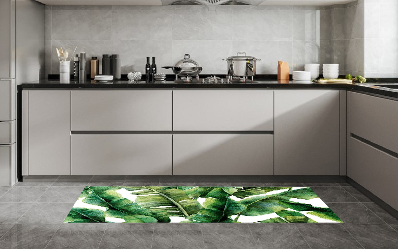 Green Leaves 19.6 in. x 55 in. Anti-Fatigue Kitchen Runner Mat