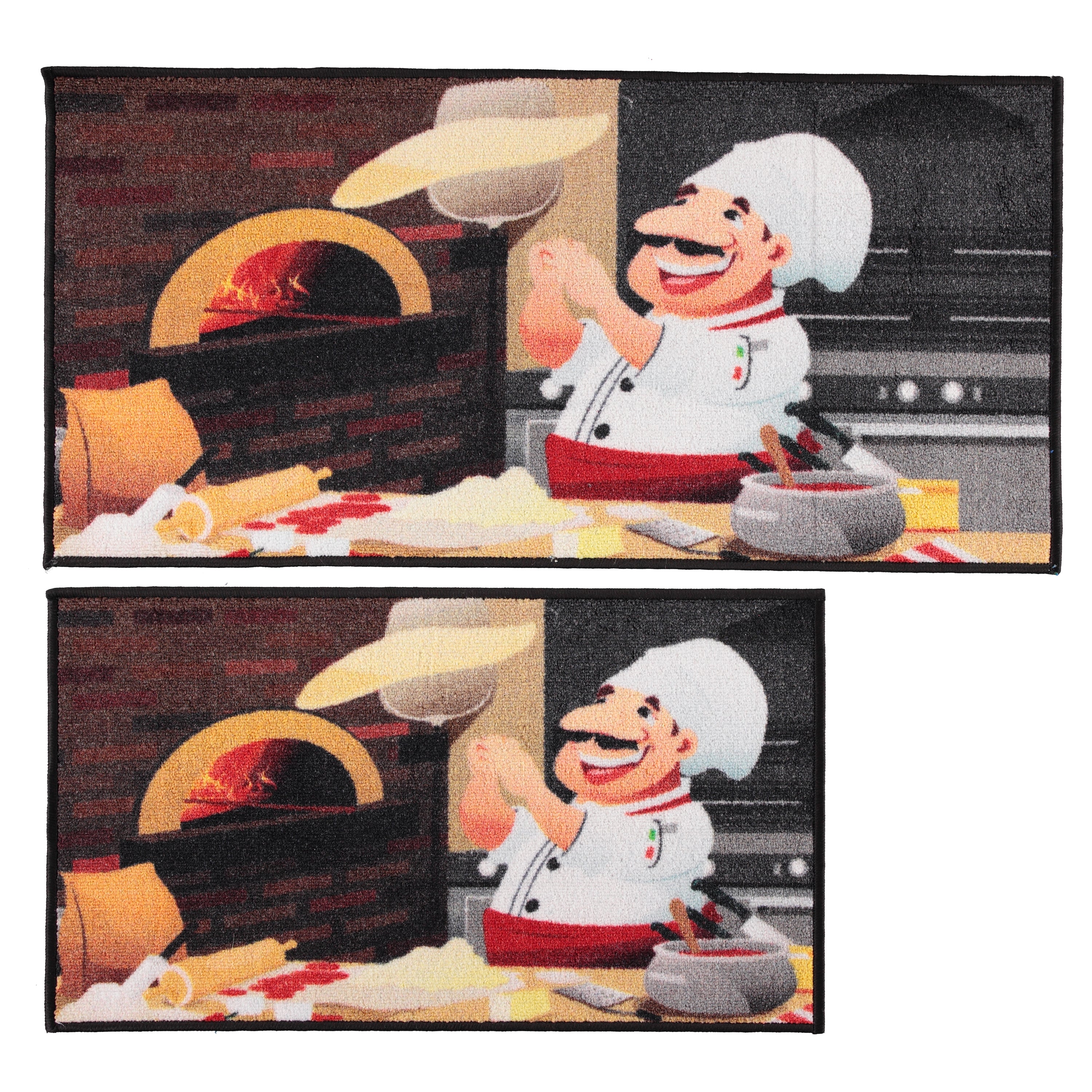 Pizza Man Non-Slip 19 in. x 39 in. - 18 in. x 30 in. 2-Piece Kitchen Mat Rug Set