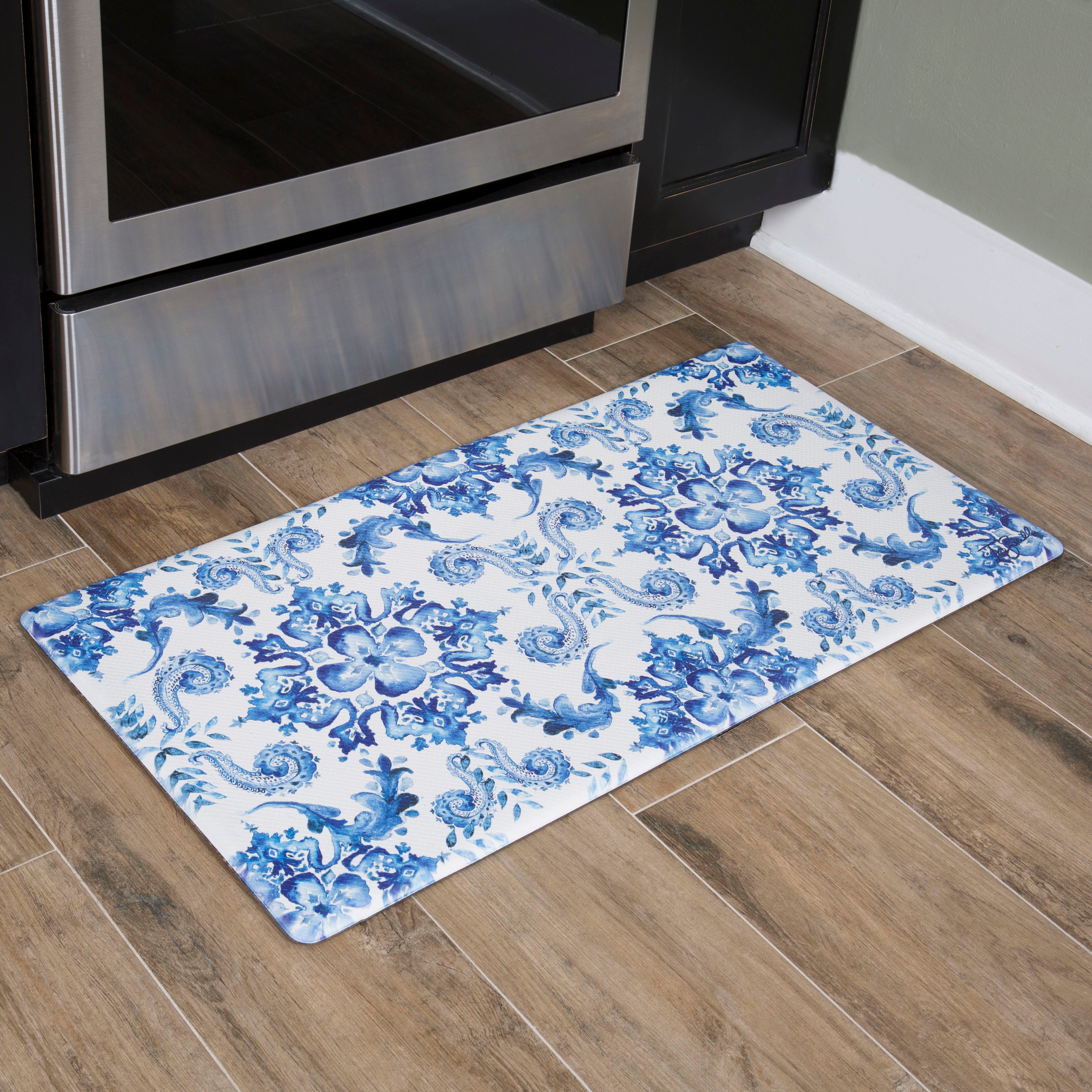 Oversized 20"x39" Anti-Fatigue Embossed Floor Mat (POPPY SKETCH TILE BLUE) - J&V Textiles