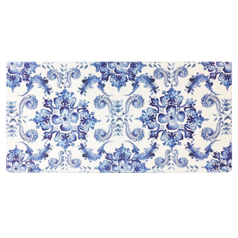 Oversized 20x39 Anti-Fatigue Embossed Floor Mat (POPPY SKETCH TILE BLUE)