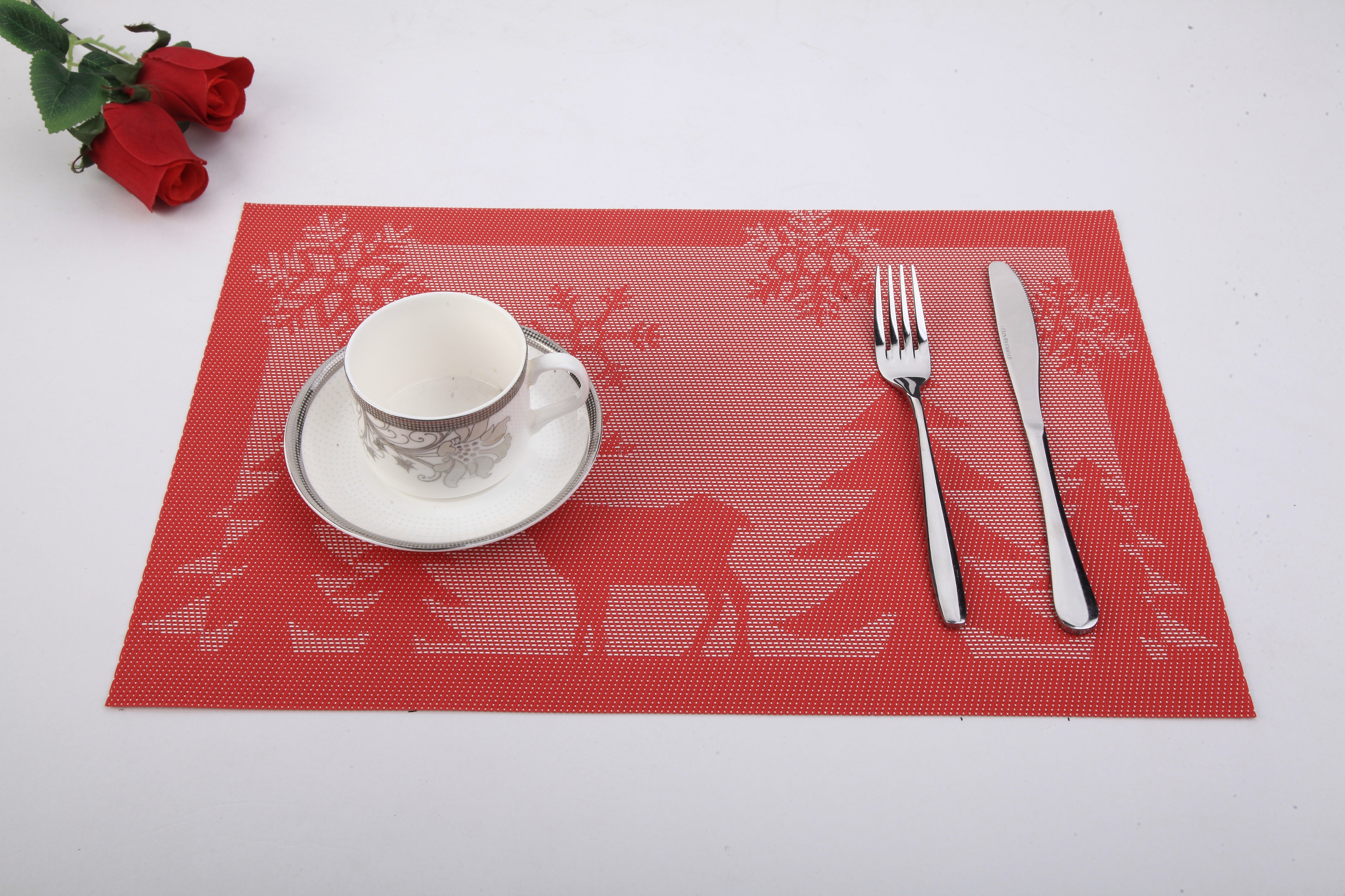 Red & White Deer Jacquard 12" x 18" In. Woven Non-Slip Washable Placemat Set of 4
