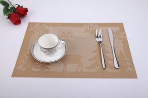 Gold & White Deer Jacquard 12" x 18" In. Woven Non-Slip Washable Placemat Set of 4