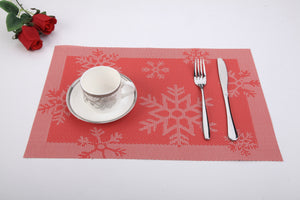 Red Snowflakes Jacquard 12" x 18" In. Woven Non-Slip Washable Placemat Set of 4