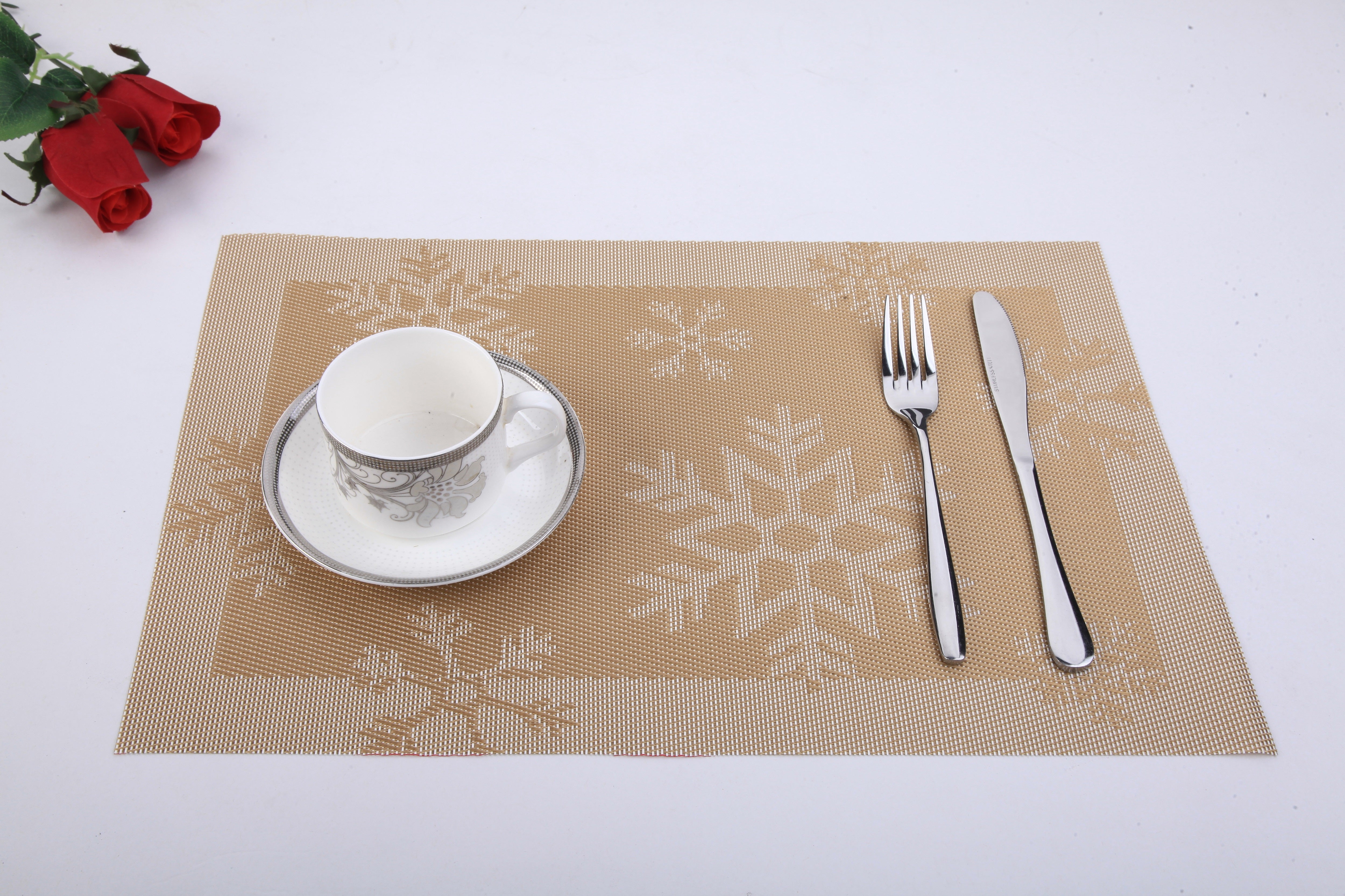 Golden Snowflakes Jacquard 12" x 18" In. Woven Non-Slip Washable Placemat Set of 4