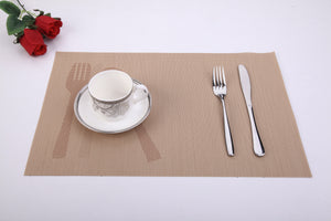 Cream-Colored Knife & Fork Jacquard 12" x 18" In. Woven Non-Slip Washable Placemat Set of 4